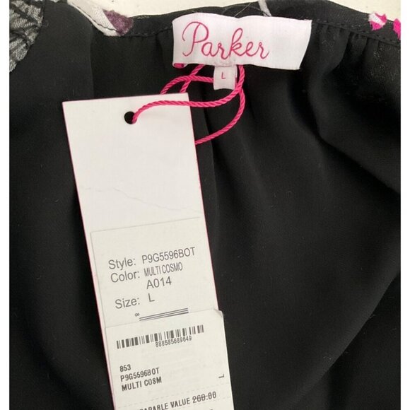 Parker Britta Long Sleeve Wrap Front Tie Blouse in Black Large New Womens Floral - Picture 9 of 16